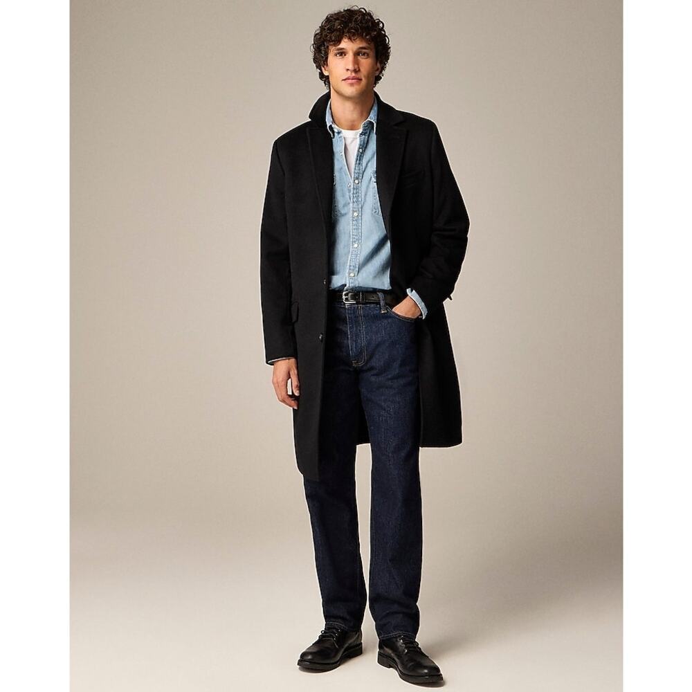 J.Crew Men's Black Rivington Topcoat In Italian Wool Cashmere Blend Size 44L NWT